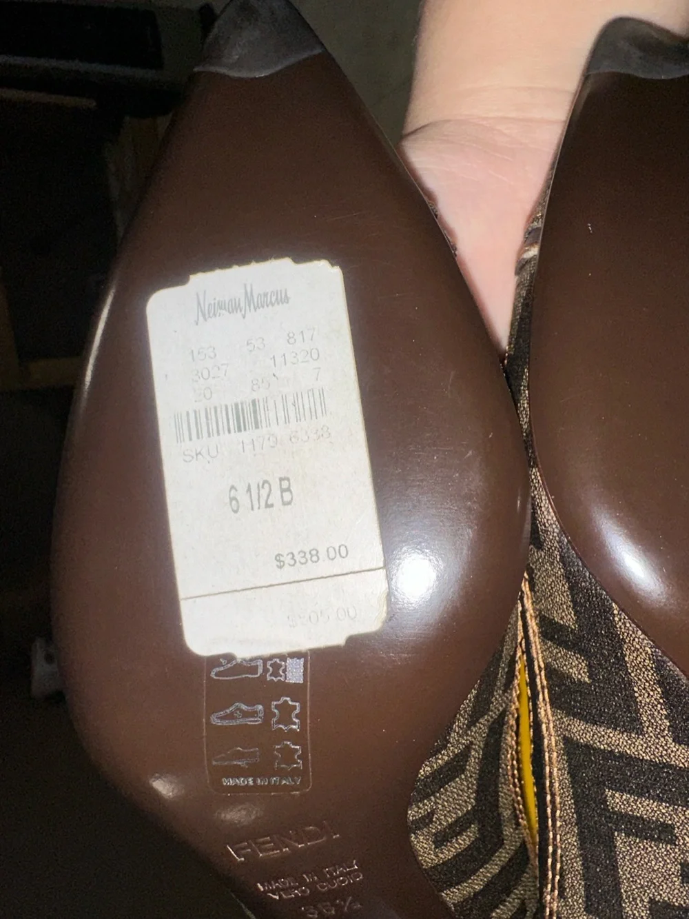 Fendi Brown Monogram Pointed-Toe Pumps with Black Trim